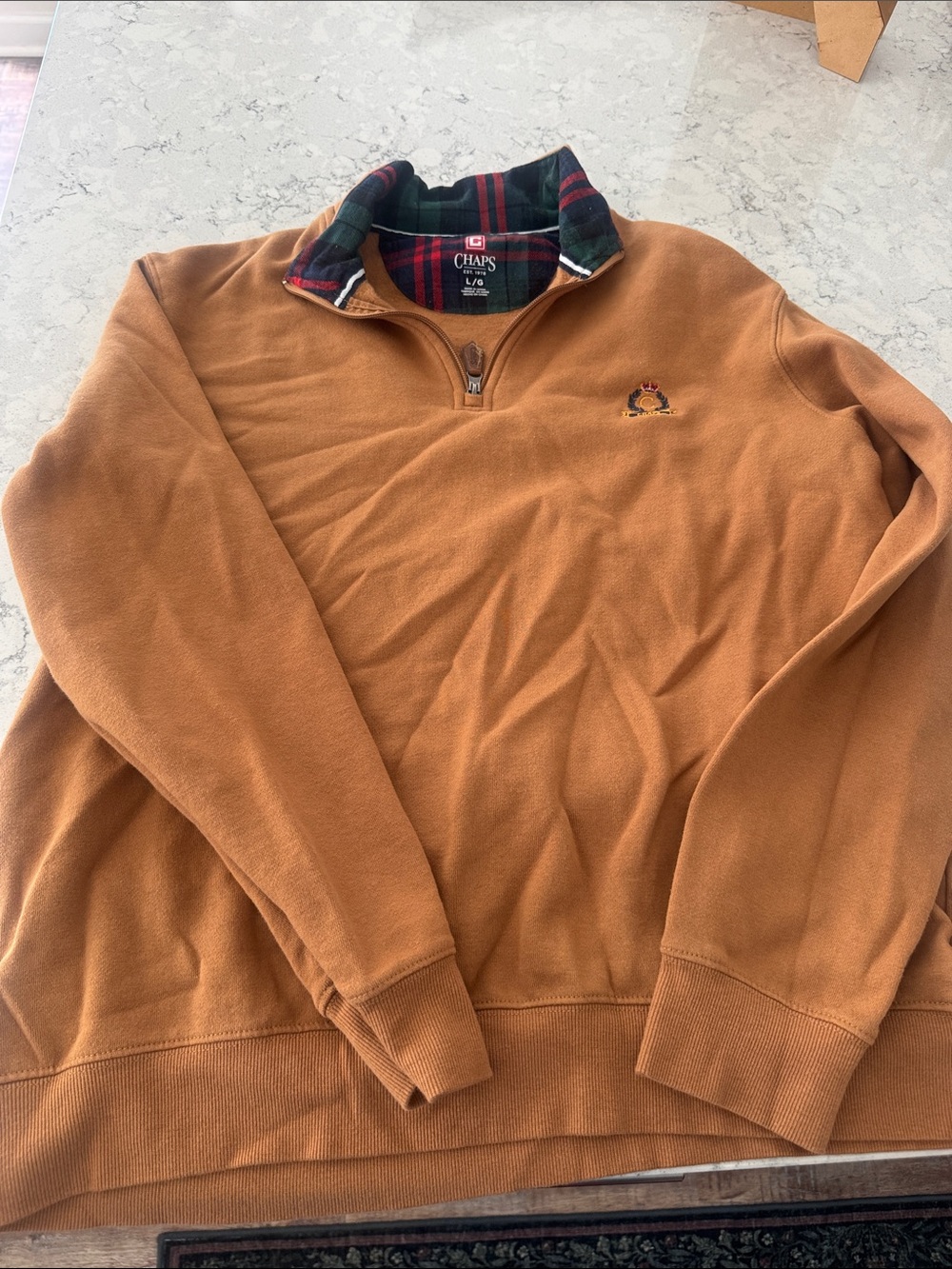 Chaps Men's Zip-Up Sweater in Camel
